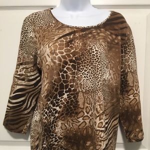 Chicos Animal Print Top 3/4 Sleeve Size 2/Large
